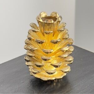 Vintage Gold Pinecone Taper Candle Holder, 3.75" Tall